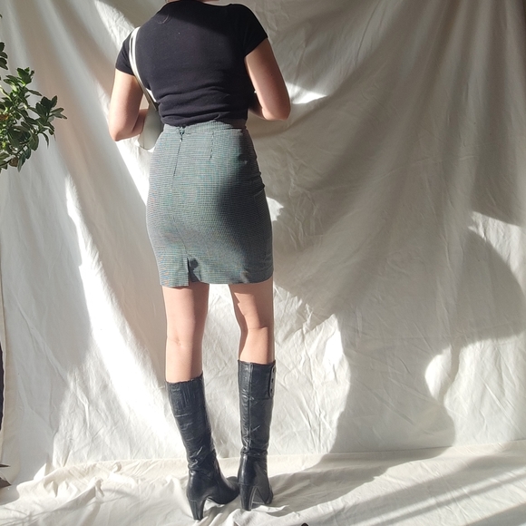 Vintage French Square Grid Pattern Black and White Pencil Skirt - Picture 2 of 6